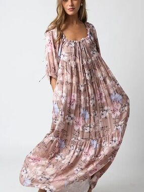 Olivaceous Blush Floral Maxi Dress in Pink and Lavender
